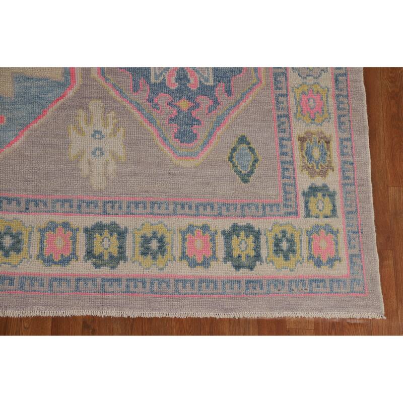 Hand Knotted Oriental 100% Wool Carpet Transitional All-Over Purples Oushak Area Rug - 10' 7'' X 7' 9''