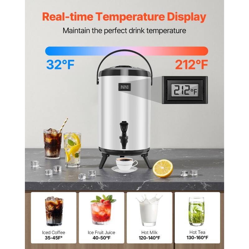 12L Stainless Steel Thermal Beverage Dispenser with Leakproof Spigot Ideal for Parties and Buffets - 11.1 x 11.1 x 21.26 inch