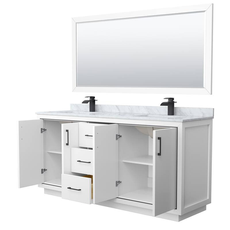Icon Double Vanity Set, White Carrara Marble Top, 70-Inch Mirror