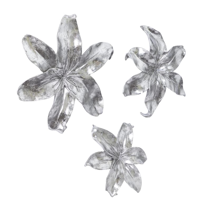 Polystone Floral 3D Home Wall Decor - Set of 3 Gold or Silver - Roche River Decor