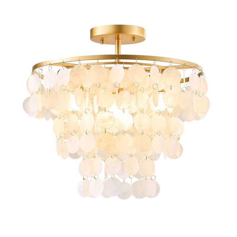 Paula 4-Light Glossy Bronze Finish Natural White Shell Flush Mount - 18 inches in diameter x 17.5 inches H