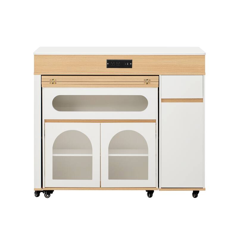 Rolling Kitchen Island with Extendable Table, Drawers, Power Outlet and Brake lock, Storage Cabinet