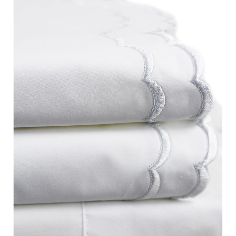 Percale Cotton Double Scalloped Embroidered Crisp Sheet Set