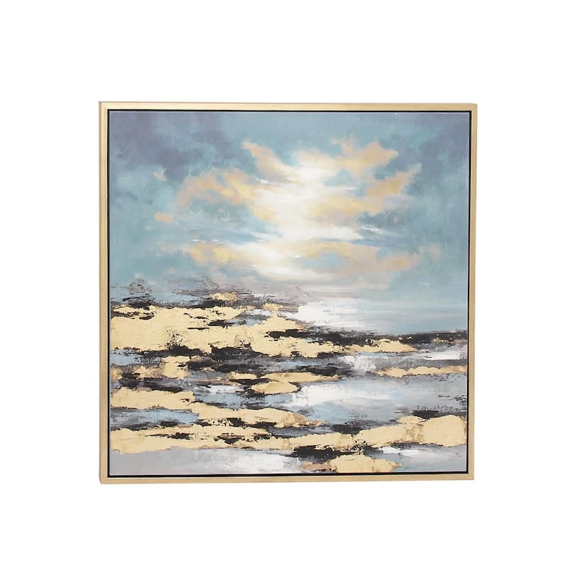 Canvas Geode Landscape Framed Wall Art with Gold Frame - Blue - Roche River Decor - Gold