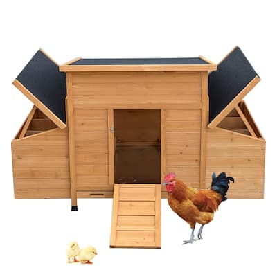 Chicken Coop, 55" Large Wooden Chicken Hutch with 6 Nesting Boxes, Outdoor Hen House Chicken Cage
