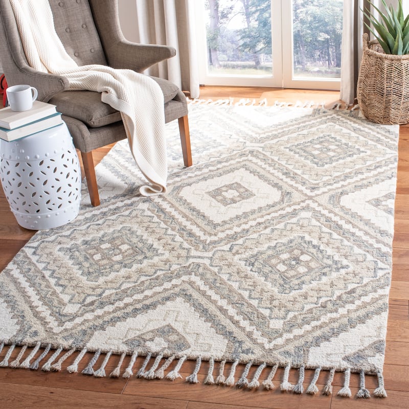 SAFAVIEH Handmade Aspen Ksenia Moroccan Boho Wool Tassel Rug - 9' x 12' - Taupe/Ivory