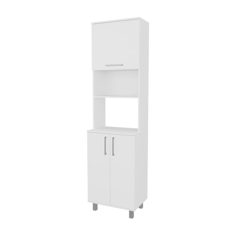 Kayenta Kitchen Pantry with 2 Pneumatic Door, Open Storage, and Bottom Cabinet, White. - White