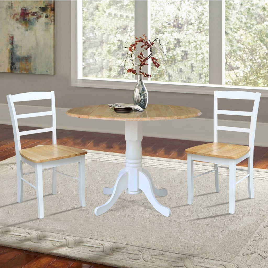 42-inch Dual Drop-leaf Pedestal 3-piece Dining Set
