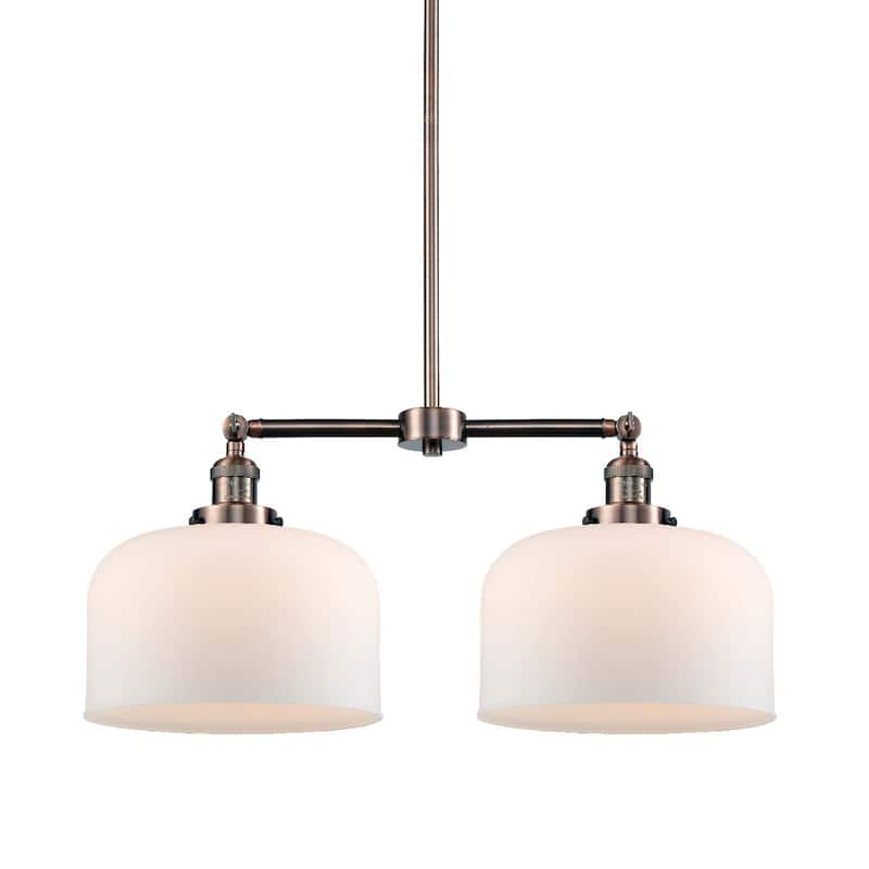 Innovations Lighting X-Large Bell 2 Light 21" Wide Linear Chandelier - Antique Copper / Matte White Cased