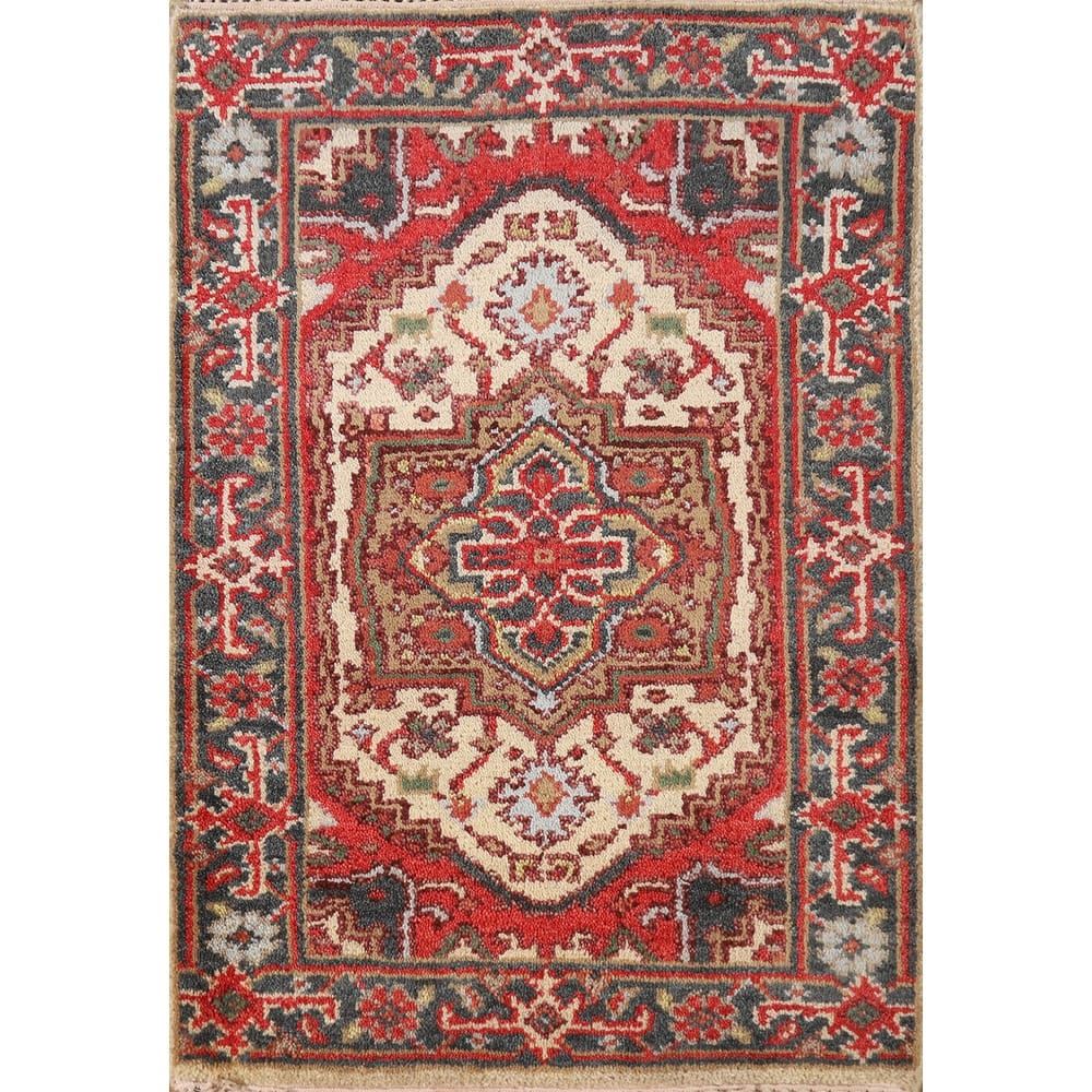 Hand Knotted Oriental 100% Wool Carpet Traditional Medallion Beige & Ivories Heriz (serapi) Area Rug - 3' 0'' X 2' 0''