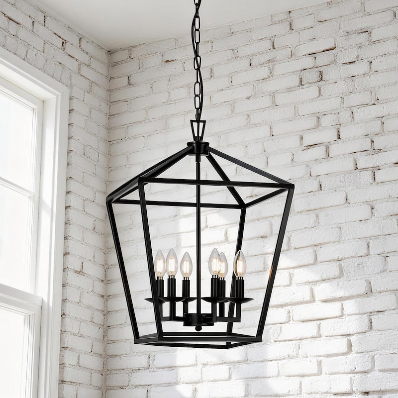 6 Matte Black Light Pendant - 16"x16"x24"