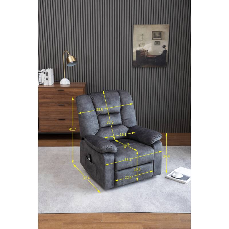 Power Lift Recliner Chair with Massage and Heat, USB Port, Side Pocket, Overstuffed Backrest