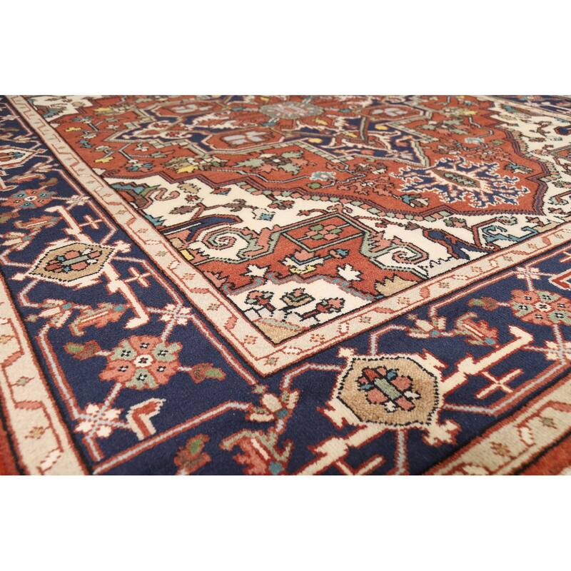 Orange Heriz Serapi Indian Area Rug Handmade Wool Carpet - 7'11"x 9'9"