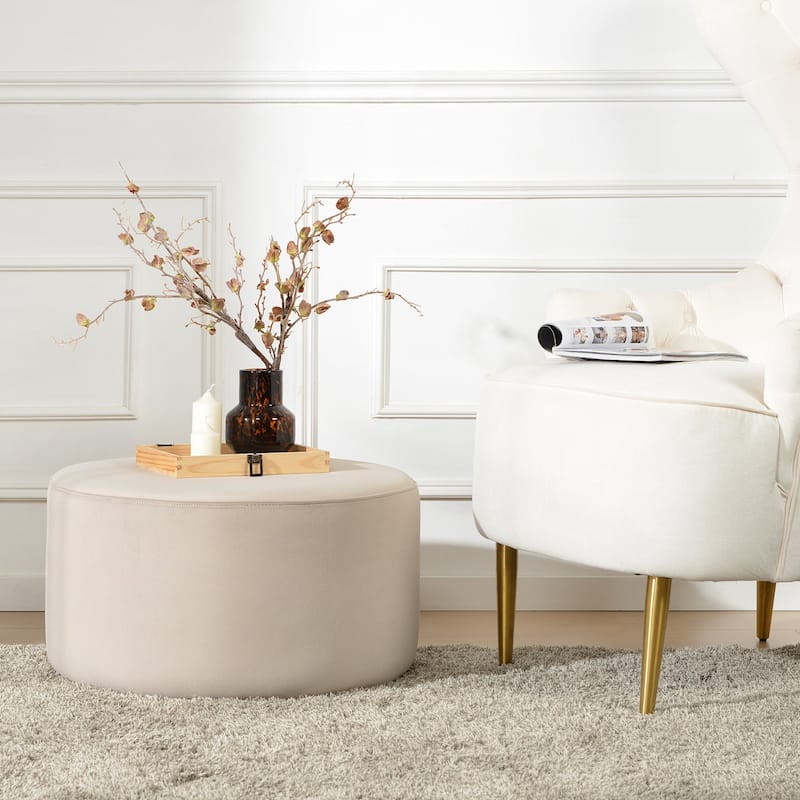 KINWELL Round Upholstered Pouf Ottoman Footrest