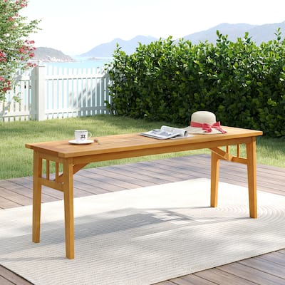 Gymax Acacia Wood Outdoor Bench 48'' Long Backless Wooden Picnic Bench