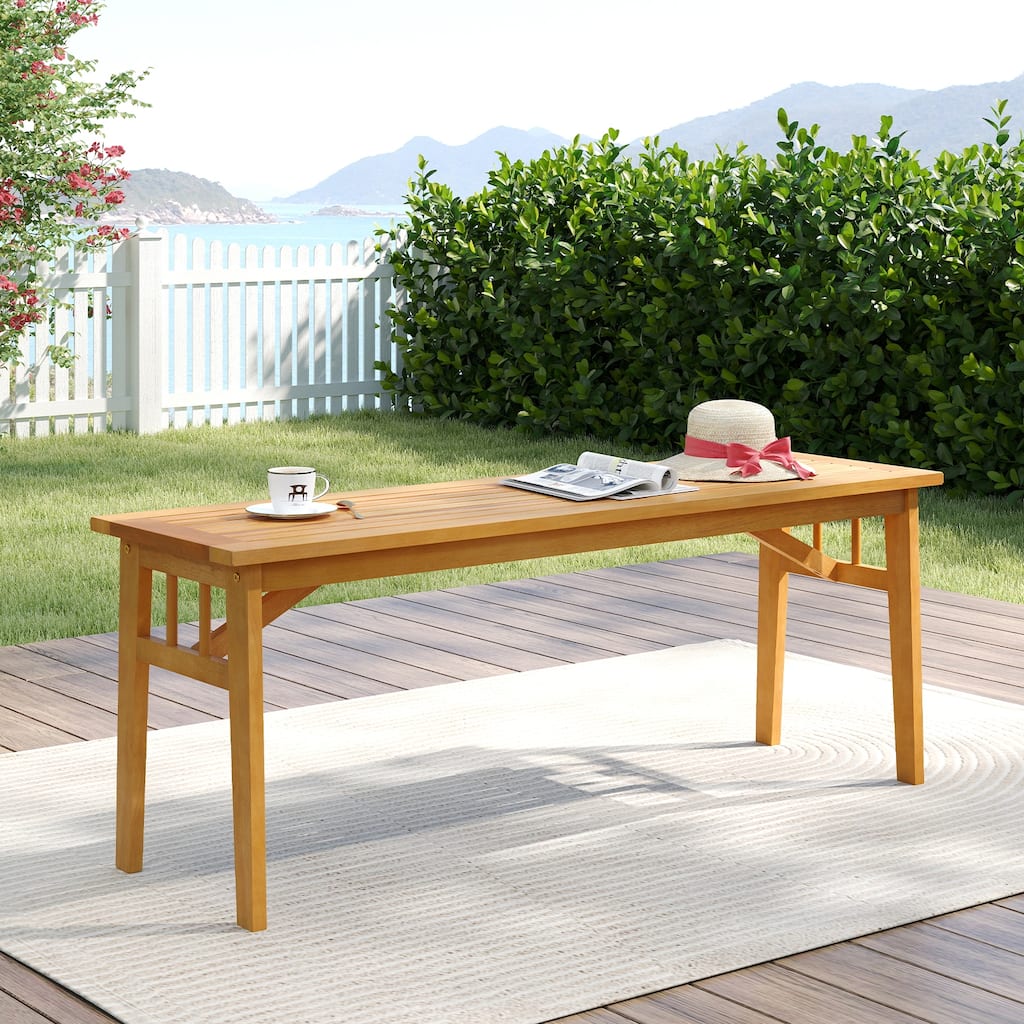 Gymax Acacia Wood Outdoor Bench 48'' Long Backless Wooden Picnic Bench
