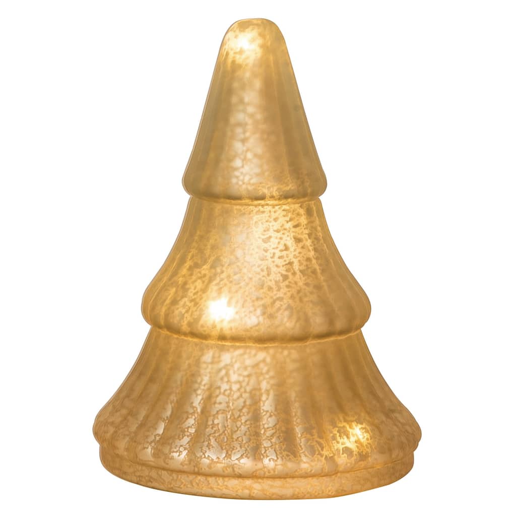 Transpac Glass 7.5 in. Gold Christmas Light Up Metallic Tree Decor
