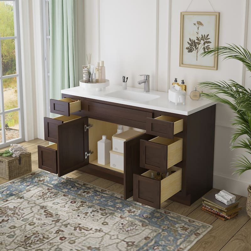 Vanity Art 57" Oak Freestanding Bathroom Vanity Cabinet without Top