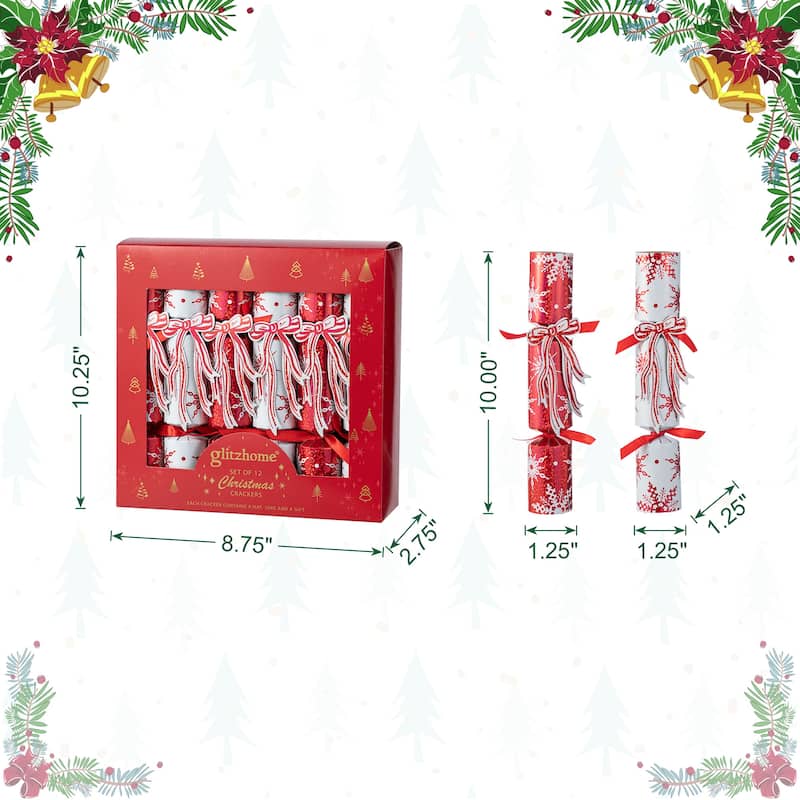 Glitzhome 12 Pack Christmas Snowflake with Bow Party Cracker with Gift Contents