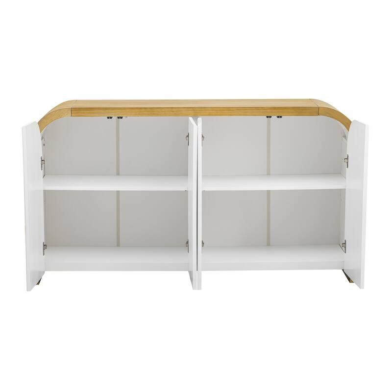 Curved Corner Sideboard Buffet with Wavy Panels and Adjustable Shelves for Living Room Storage