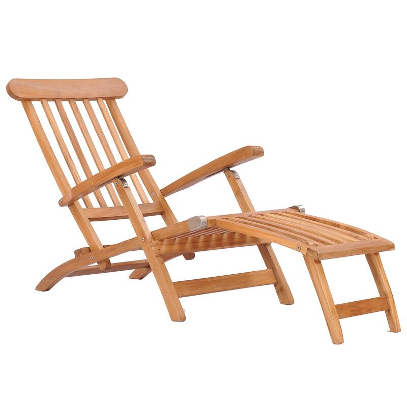 Chic Teak Titanic Outdoor Teak Wood Reclining Steamer Chair
