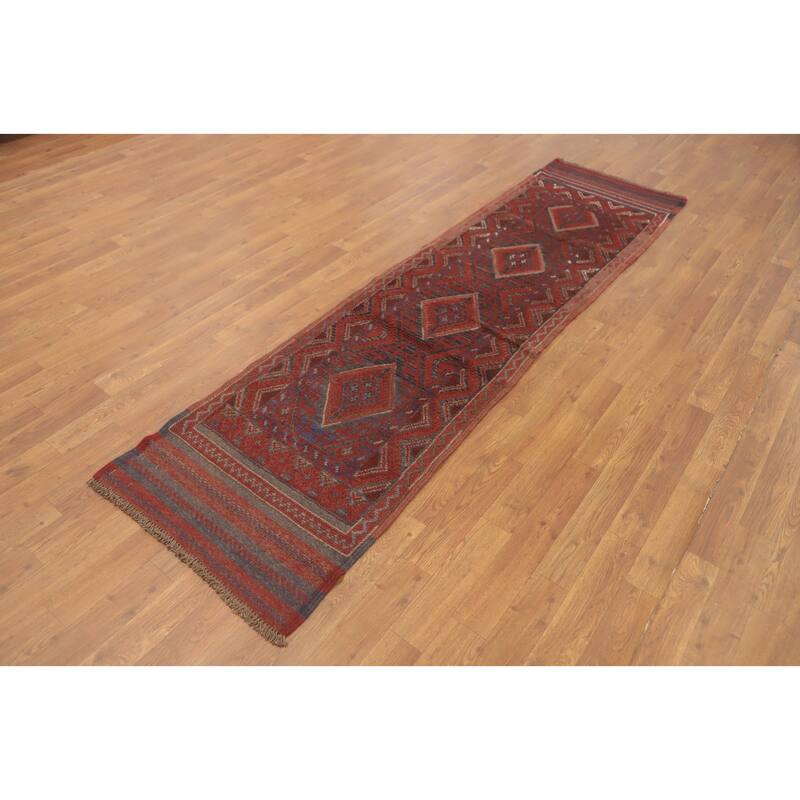 Hand Knotted Oriental 100% Wool Carpet Traditional Tribal Red Balouch Runner Rug - 8' 1'' X 2' 1''