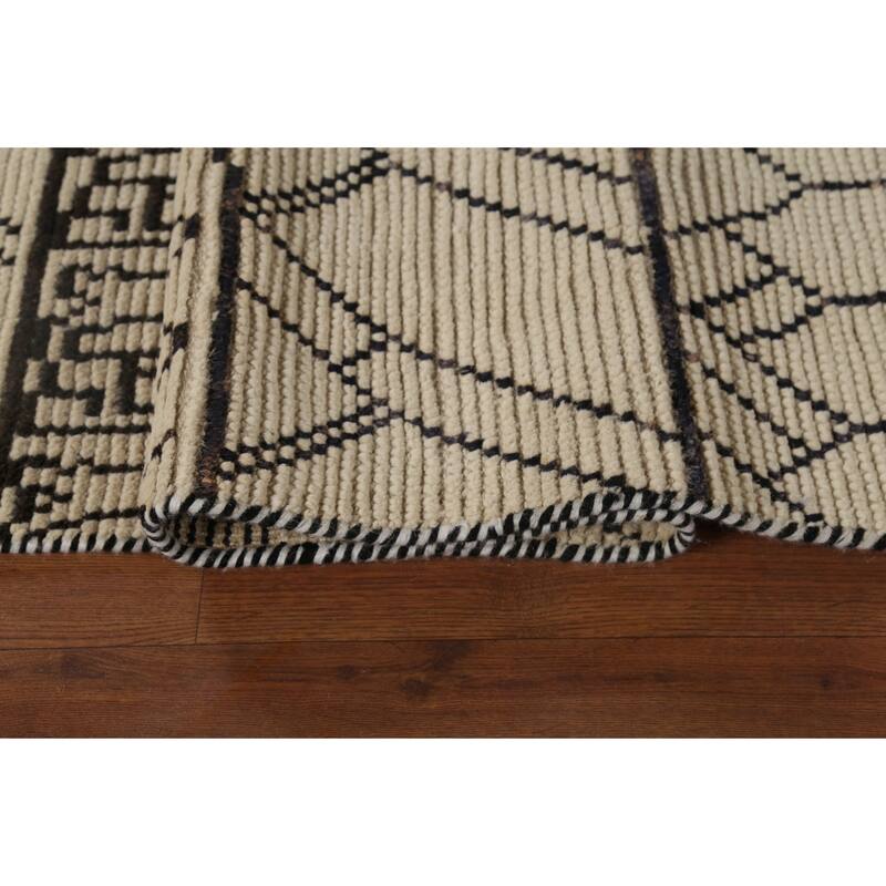 Moroccan Style Area Rug Hand-Knotted Oriental Beige Wool Carpet - 7'9"x 10'6"