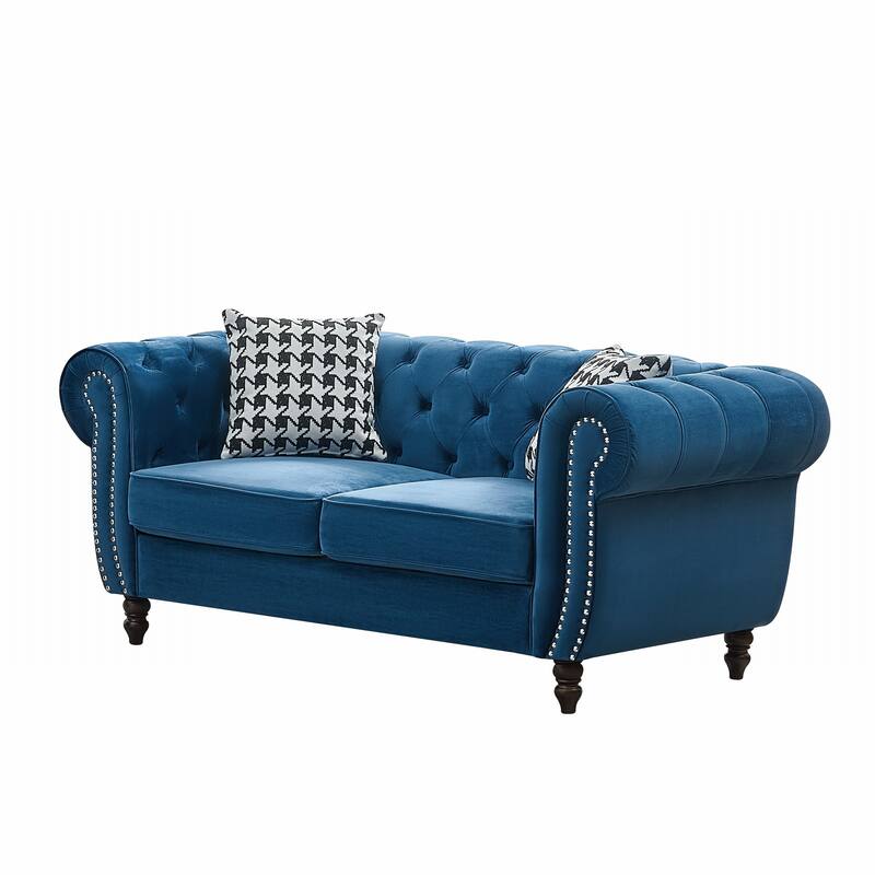 Roomfitters 65" Classic Chesterfield Upholstered Loveseat with Scrolled Arms & Nailhead Trim, Button Back Couch
