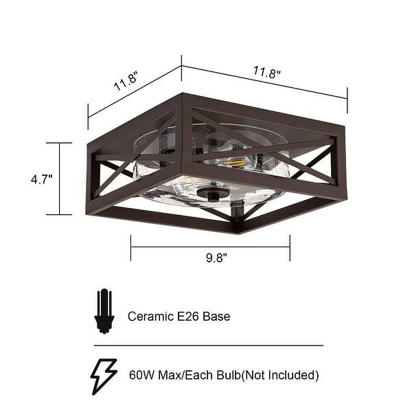 Matte Black Farmhouse Flush Mount Ceiling Light with Square Frame - 2 ...