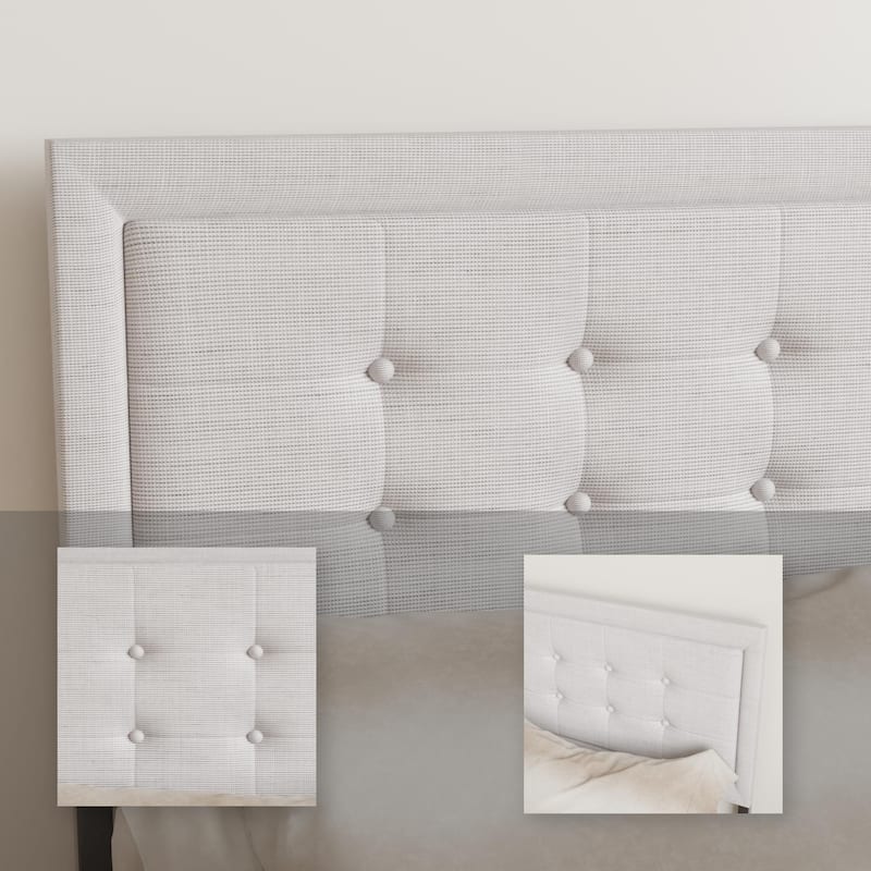 Queen Size Iron Platform Bed Frame with Upholstered Headboard, Tufted Design and Wood Slat Support, Box Spring Required