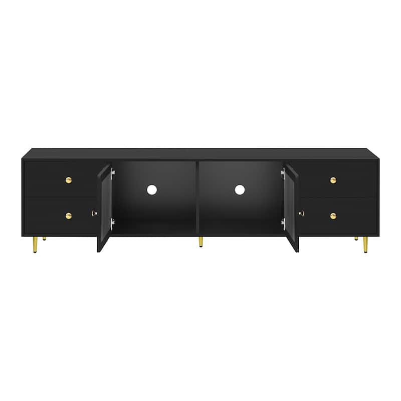 70.9" Glass Door TV Stand with Round Handle, Media Storage TV Console Table with 4 Drawers, 2 Cabinets for TVs up to 75''