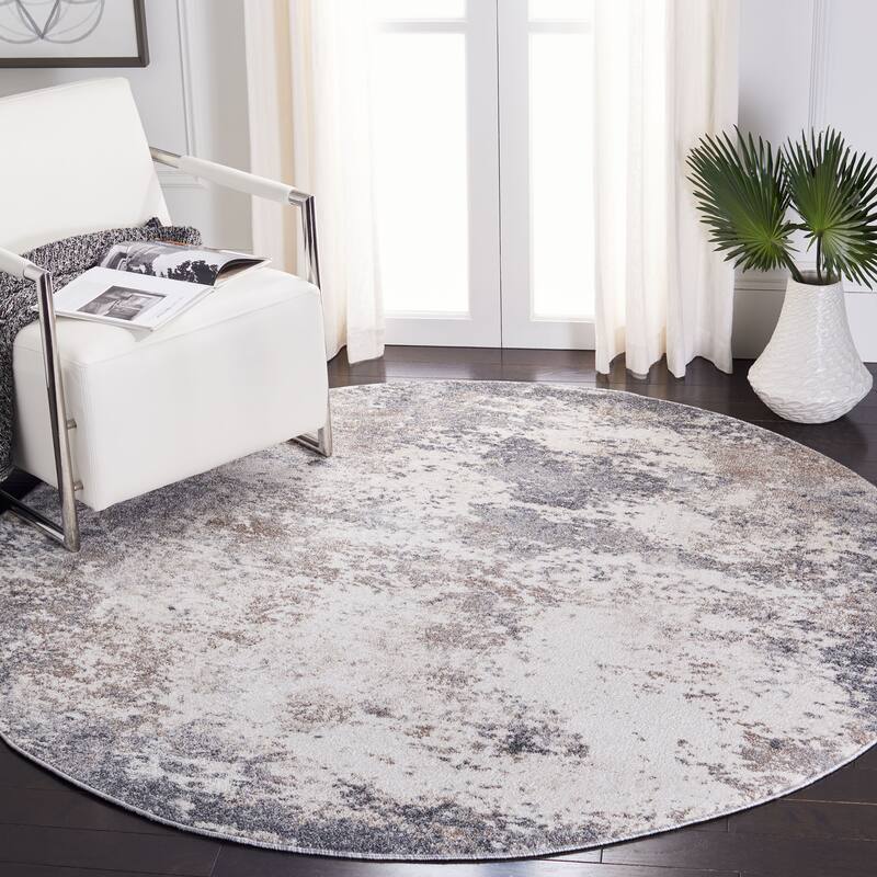SAFAVIEH Aston Zhannat Modern Abstract Rug - 6'7" Round - Grey/Ivory