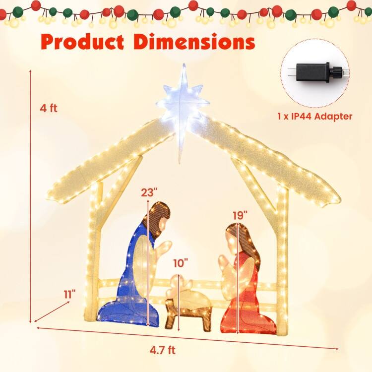 Multi-Color Metal Fabric Lighted 4ft Christmas Nativity Set with 272 LEDs - Multi Color - 4.7ft x 11" x 4 ft