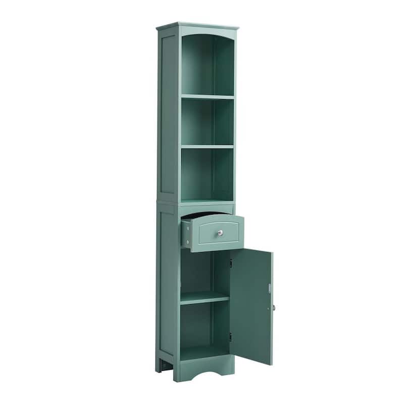 Freestanding Linen Tower Tall Bathroom Storage Cabinet with Drawer MDF and Adjustable Shelf