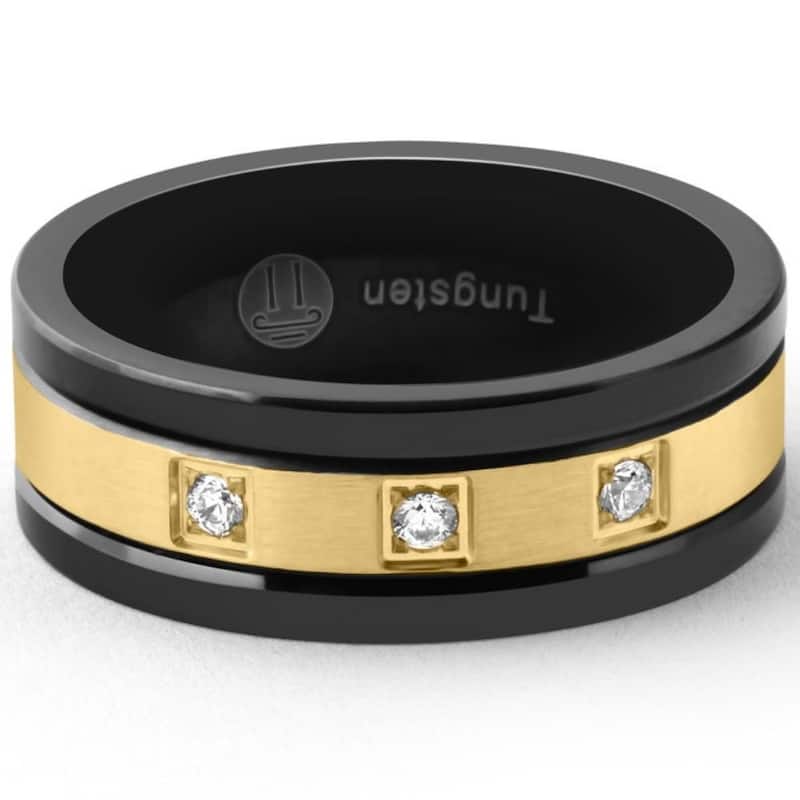 Bliss Diamond Men's Black & Gold Plated Tungsten 8mm Lab Created Diamond Wedding Band - 10.5