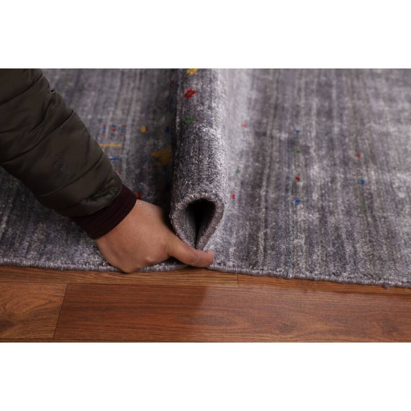 Gabbeh Indian Area Rug Handmade Silk Carpet - 7'10"x 9'9"