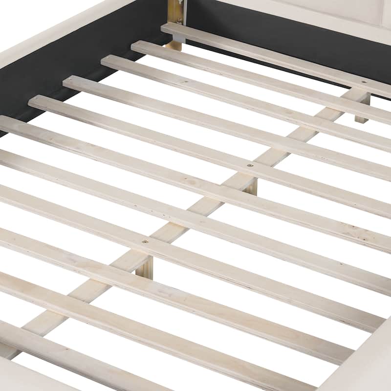 Christopher Knight Home - Modern Upholstered Linen Fabric Bed Frame with Wooden Leg - with Curved Headboard Design