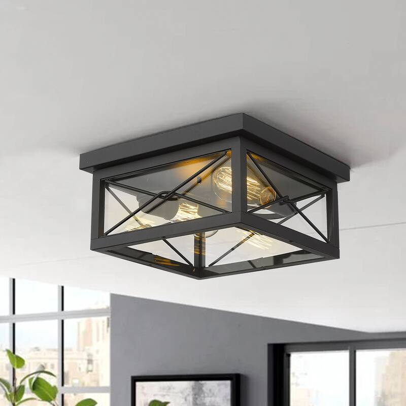 2-Light Flush Mount Ceiling Lights,Black Finish