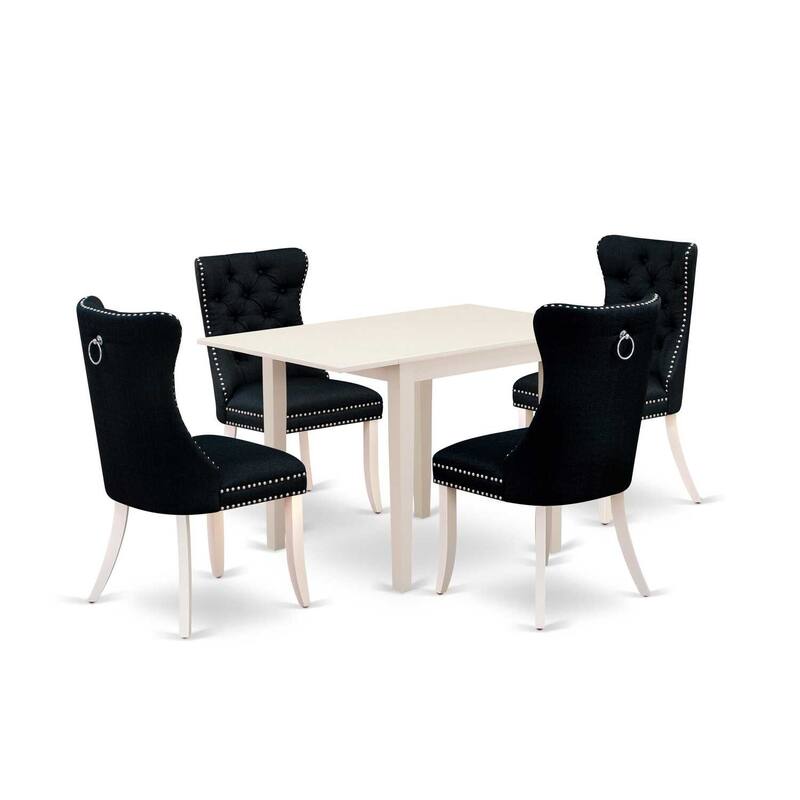 5-Piece Linen White Finish Solid Wood Top - Rectangular Dining Room Set - (Seats-4)