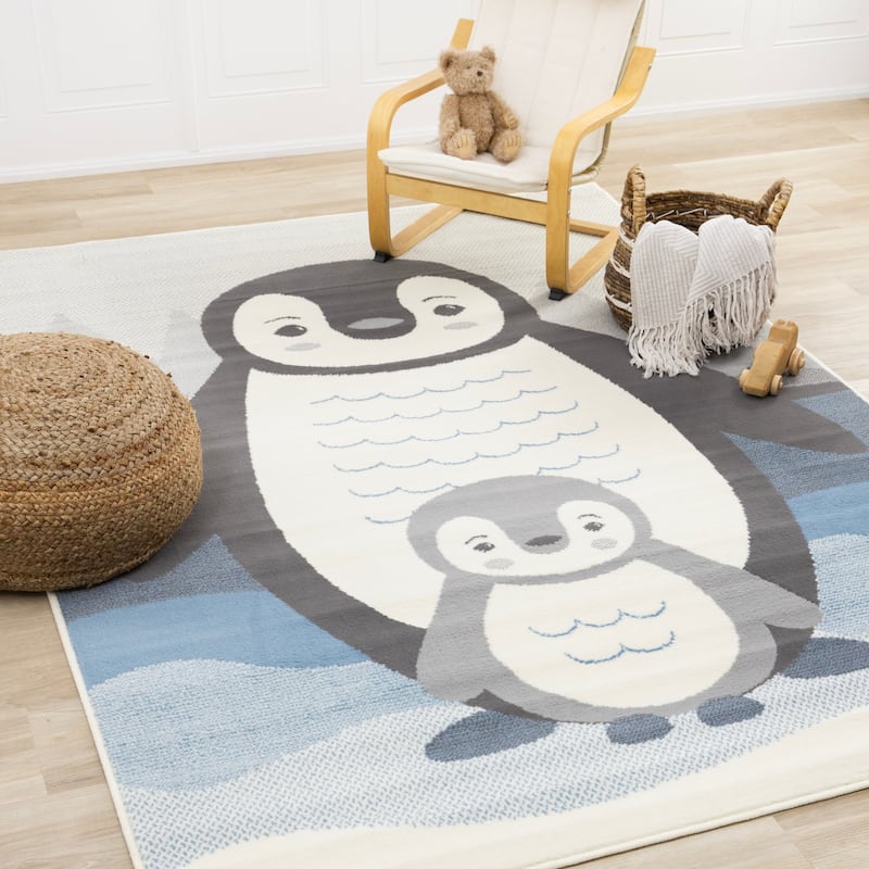 Mama Baby Penguin Kids Area Rug, 3'11" x 5'7"