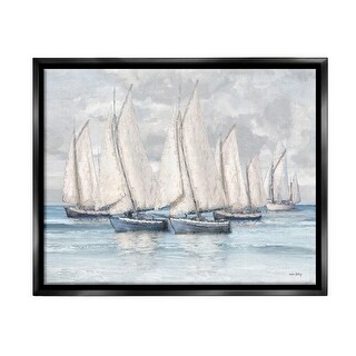 Stupell Cloudy Sailboat Fleet Framed Floater Canvas Wall Art Design By ...
