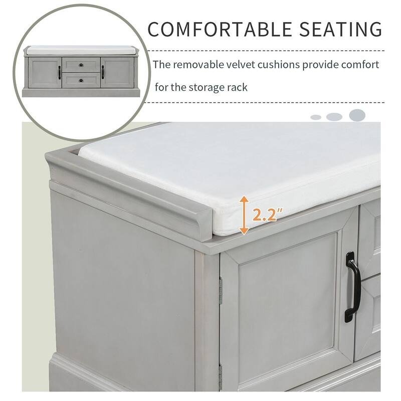 Storage Bench Shoe Bench with Removable Cushion for Living Room