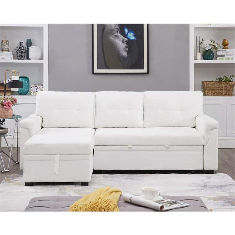 Convertible Reversible Sectional Sofa with Pull-Out Sleeper Bed, Hidden Storage Chaise, and Durable Legs