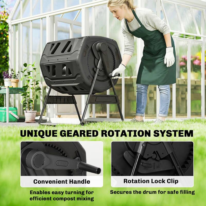 Outsunny Compost Bin Outdoor, 53 Gal Dual Chamber Compost Tumbler with 8 Adjustable Vents