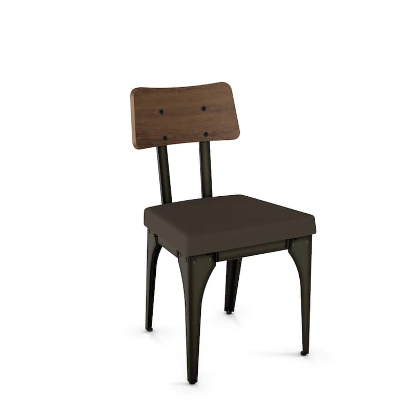 Amisco Symmetry Set of 2 Upholstered Dining Chairs with Wood Backrest - Dark Brown Grey Polyester / Semi-transparent Metal