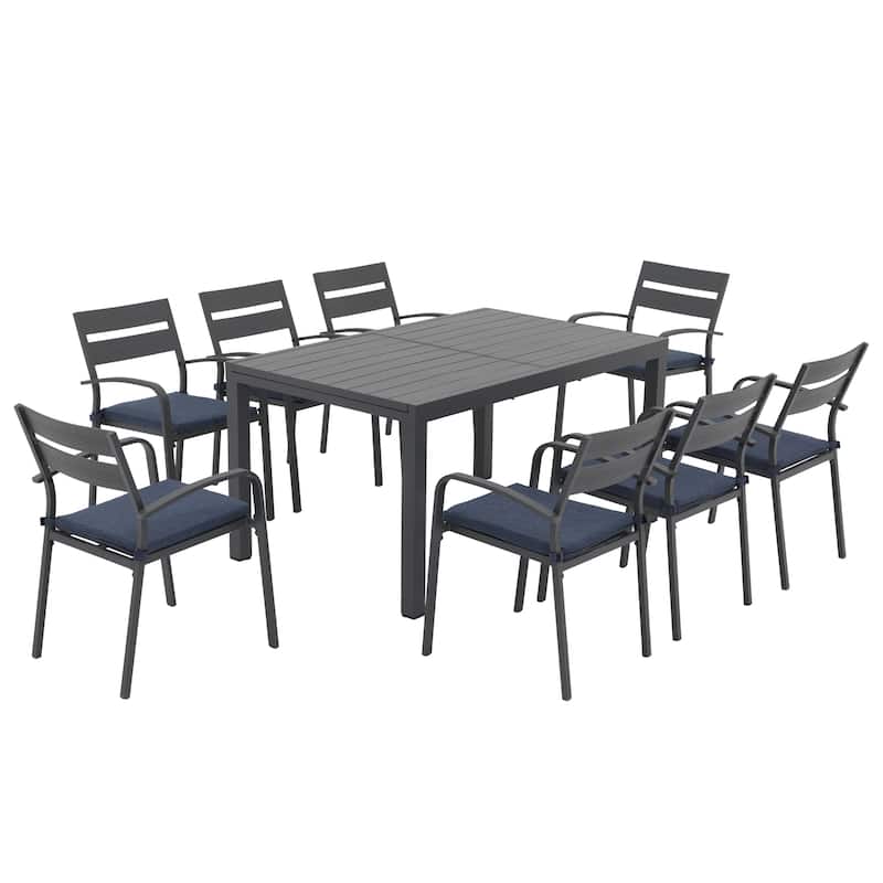 Outdoor 9-piece Aluminum Dining Set Stackable Chairs and Extendable Table
