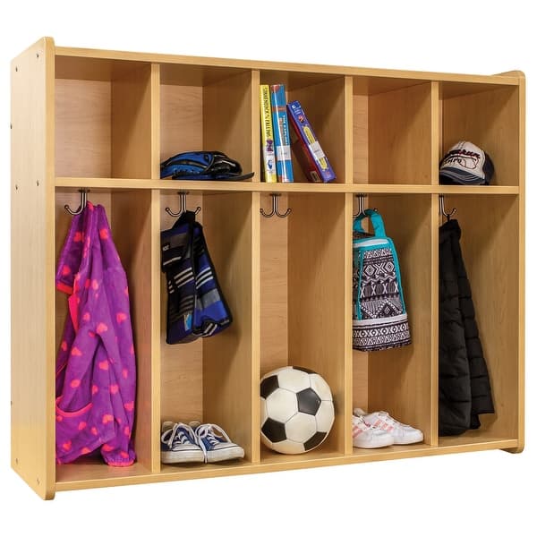 slide 2 of 6, Tot Mate 5 Section Laminate Floor Locker - 46" x 15" x 37 1/2" Assembled - Maple