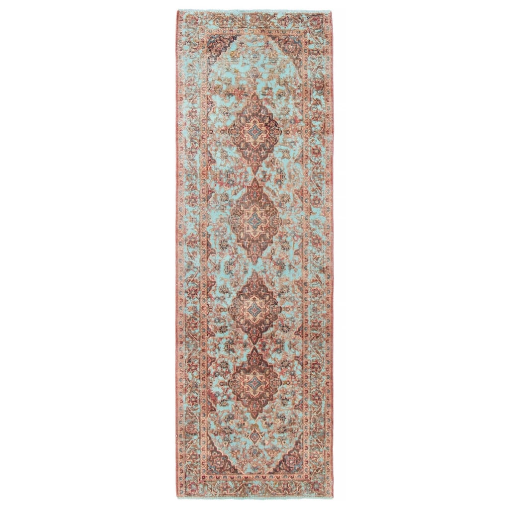ECARPETGALLERY Hand-knotted Color Transition Cyan Wool Rug - 3'2 x 9'7