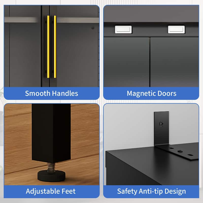 6-Tier Tempered Glass Curio Display Cabinet with 4 Doors, Adjustable Shelves, 13 Color Lights