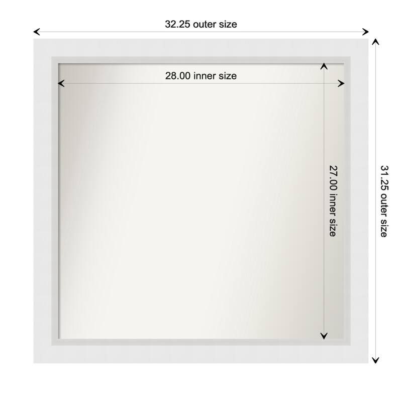 Blanco White Framed Non-Beveled Custom Wall Mirror, Bathroom Vanity Mirror - Outer Size: 32.25 x 31.25